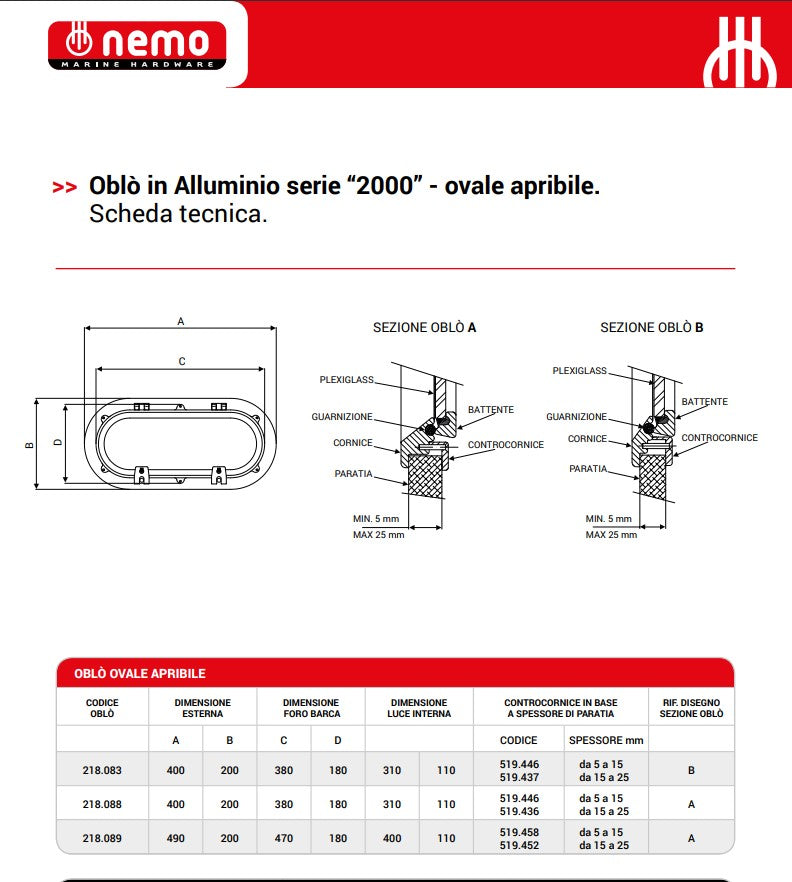 Zanzariere ovali NEMO 110 x 400 mm, FIAT 40 cod. 218.089